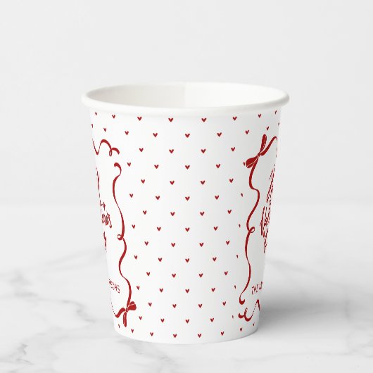 Red White Hearts Hand Drawn Bow Valentine's Day 紙コップ (左)