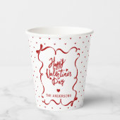 Red White Hearts Hand Drawn Bow Valentine's Day 紙コップ (正面)