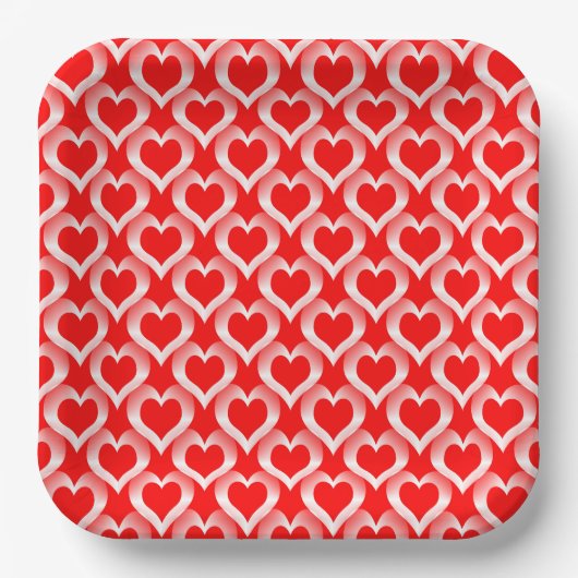 Red White Hearts Pattern ペーパープレート (正面)
