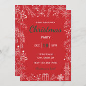 Red & White Holiday Invitation | Modern Glam 招待状 (正面/裏面)