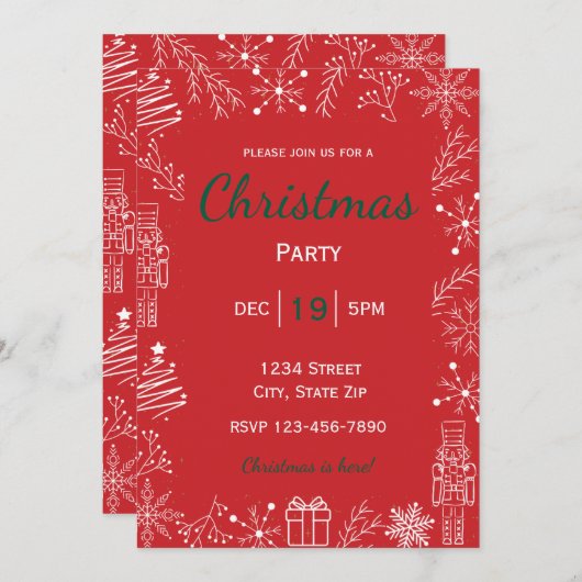 Red & White Holiday Invitation | Modern Glam 招待状 (正面/裏面)