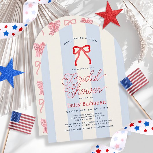 Red White & I Do Bow Blue Stripes Bridal Shower 招待状
