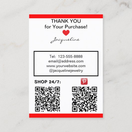 Red White Jewelry Earrings Display QR Codes 名刺 (裏面)
