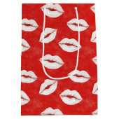 Red White Kiss Lips Flirty Love Valentine's day ミディアムペーパーバッグ (裏面)