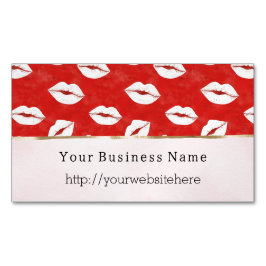Red White Lips Kiss Business name website マグネット名刺