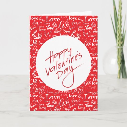 Red & White Love Typography Happy Valentine's Day カード (正面)