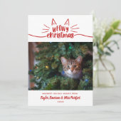 Red White Meowy Christmas - Cat Christmas Photo シーズンカード (スタンド正面)