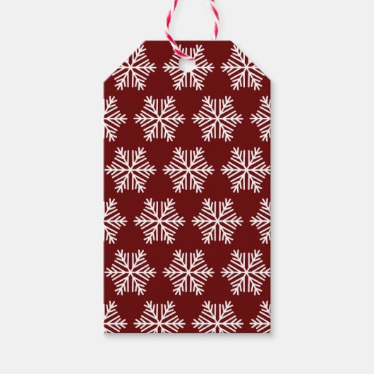 Red White Modern Snowflake Christmas Pattern  ギフトタグ (正面)