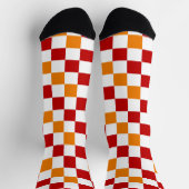 Red White Orange Checkered Pattern Design  ソックス (上部)