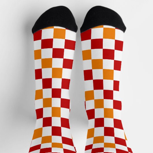 Red White Orange Checkered Pattern Design  ソックス (上部)