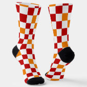 Red White Orange Checkered Pattern Design  ソックス (傾斜あり)
