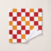 Red White Orange Checkered Pattern Design バスタオルセット (ウォッシュタオル)