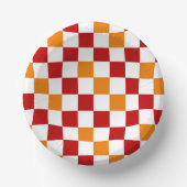 Red White Orange Checkered Pattern Design  ペーパーボウル (正面)