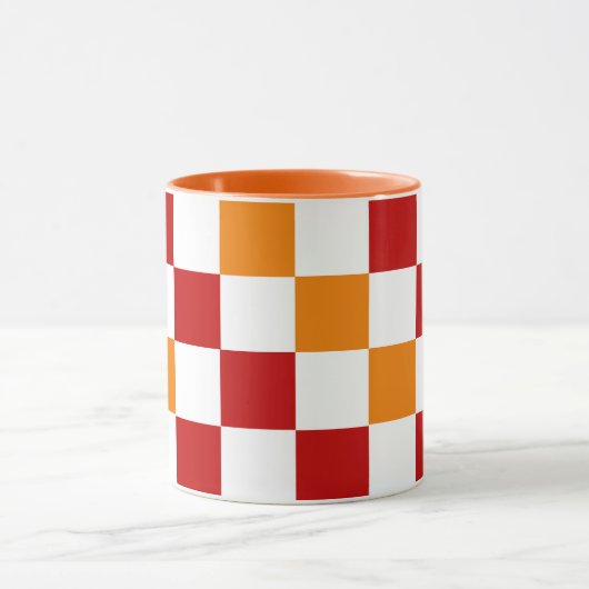 Red White Orange Checkered Pattern Design  マグカップ (中央)