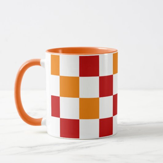 Red White Orange Checkered Pattern Design  マグカップ (左)