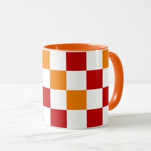 Red White Orange Checkered Pattern Design  マグカップ (正面右)