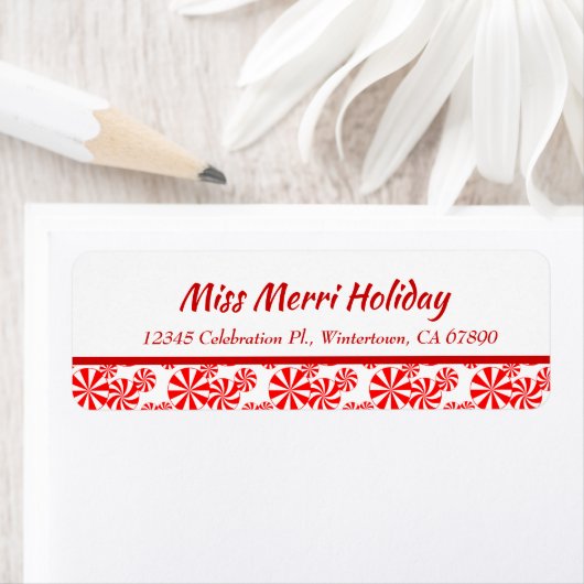 Red White Peppermint Editable Return Address ラベル (インサイチュ)