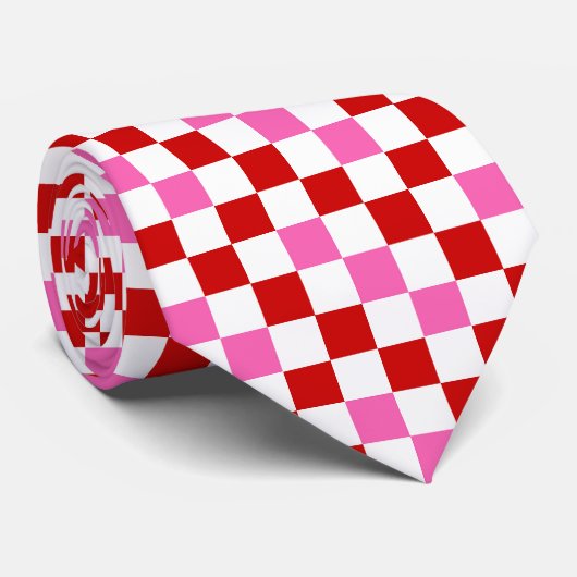Red White Pink Checkered Pattern Design  ネクタイ (ロール)
