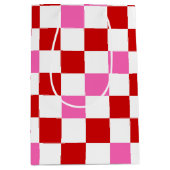 Red White Pink Checkered Pattern Design  ミディアムペーパーバッグ (正面)