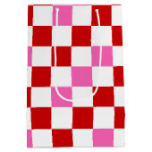 Red White Pink Checkered Pattern Design  ミディアムペーパーバッグ (裏面)
