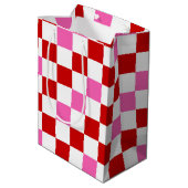 Red White Pink Checkered Pattern Design  ミディアムペーパーバッグ (裏面アングル)