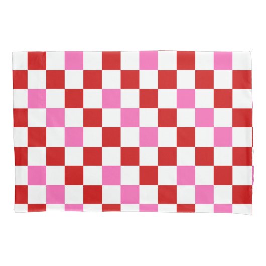 Red White Pink Checkered Pattern Design  枕カバー (正面)