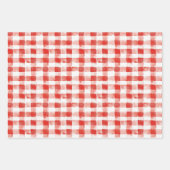 Red White Plaid Stripes Birthday ラッピングペーパーシート (正面)