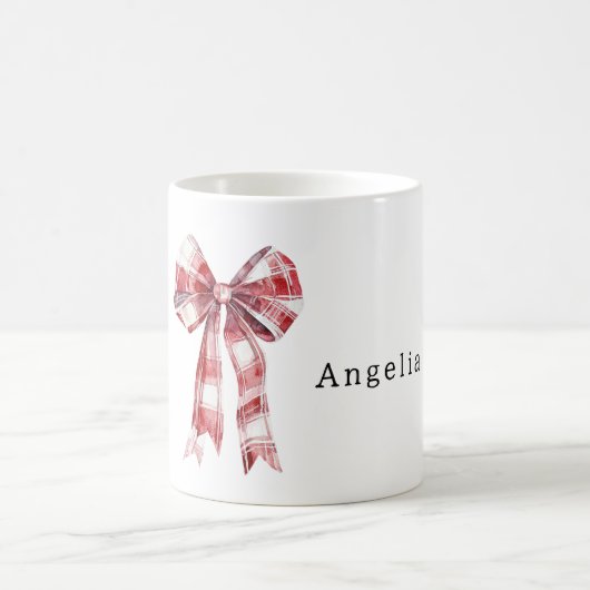 Red White Plaid Stripes Bow コーヒーマグカップ (中央)