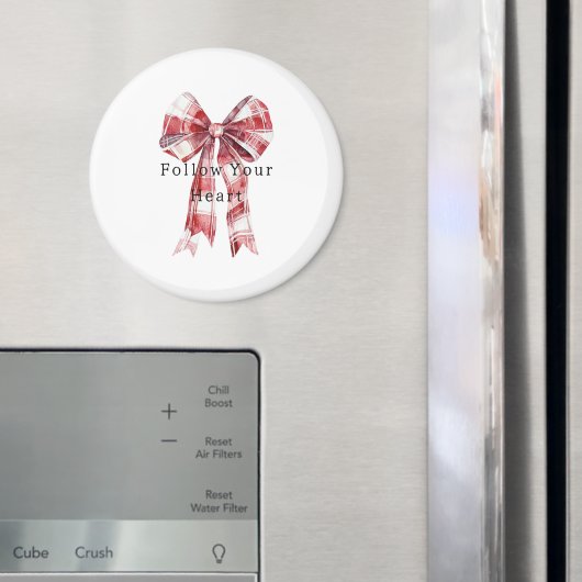 Red White Plaid Stripes Bow マグネット (インサイチュ (冷蔵庫))