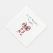 Red White Plaid Stripes Bow Birthday スタンダードランチョンナプキン (角)