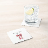 Red White Plaid Stripes Bow Birthday ペーパーコースター (インサイチュ)