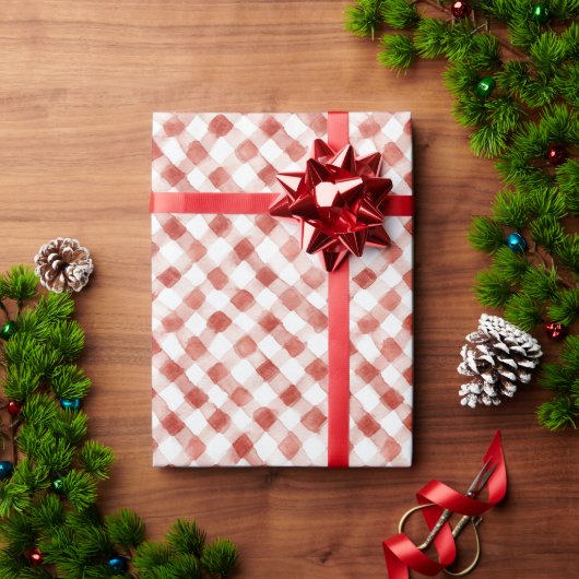 Red White Plaid Stripes Christmas ラッピングペーパー (クリスマスギフト)