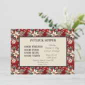 Red White Poinsettia Christmas POT LUCK Supper 招待状 (スタンド正面)