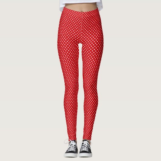 Red & White Polka Dot Active Leggings レギンス (正面)