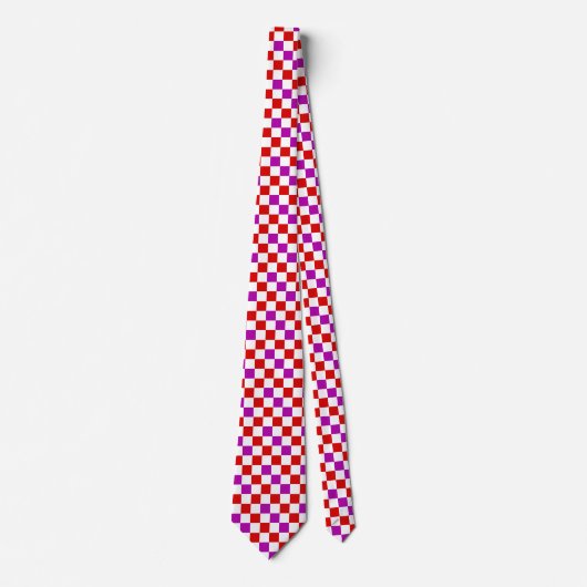 Red White Purple Checkered Pattern Design ネクタイ (正面)