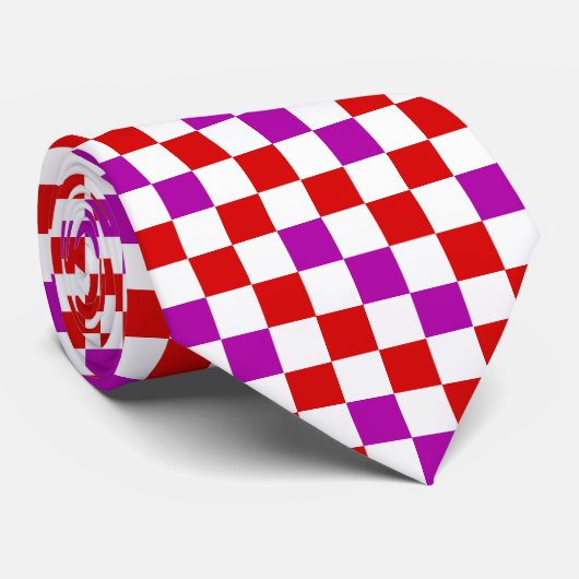 Red White Purple Checkered Pattern Design ネクタイ (ロール)