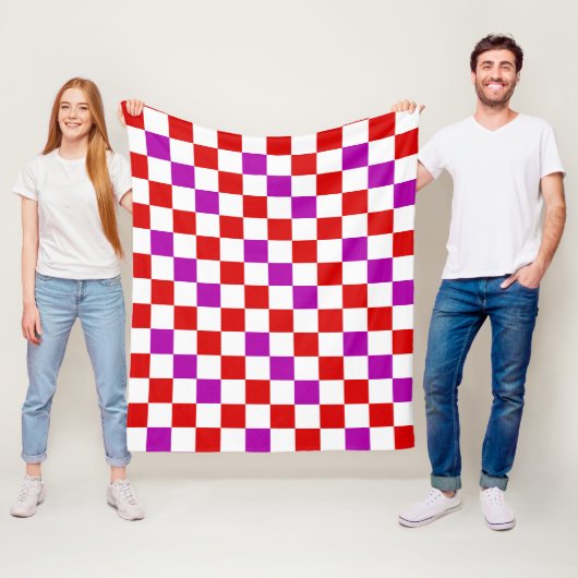 Red White Purple Checkered Pattern Design  フリースブランケット (インサイチュ)