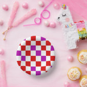 Red White Purple Checkered Pattern Design  ペーパーボウル (パーティー)