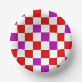 Red White Purple Checkered Pattern Design  ペーパーボウル (正面)