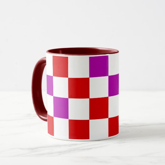 Red White Purple Checkered Pattern Design  マグカップ (正面左)