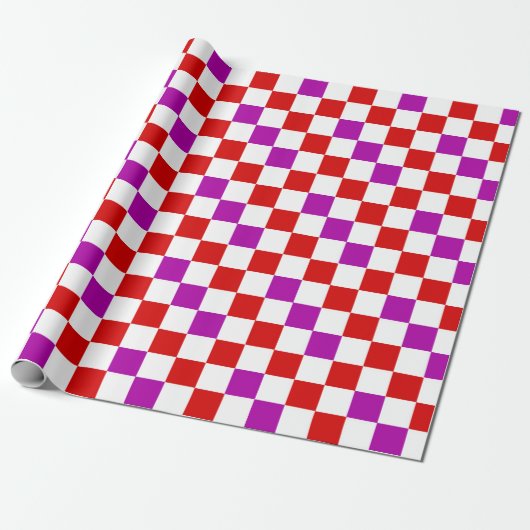 Red White Purple Checkered Pattern Design  ラッピングペーパー (アンロールド)