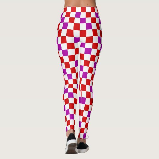Red White Purple Checkered Pattern Design レギンス (裏面)