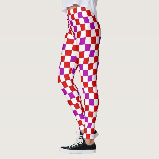 Red White Purple Checkered Pattern Design レギンス (左)