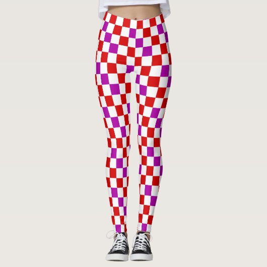 Red White Purple Checkered Pattern Design レギンス (正面)