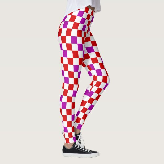 Red White Purple Checkered Pattern Design  レギンス (右)