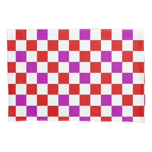 Red White Purple Checkered Pattern Design  枕カバー (正面)