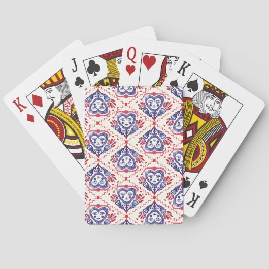 Red White Queen Of Hearts Linocut Playing Cards トランプ (裏面)