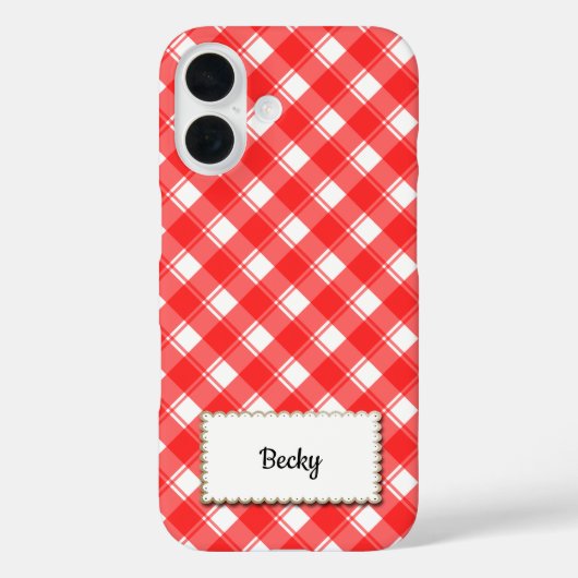 Red White Retro Gingham Plaid Custom Case-Mate iPhoneケース (裏面)