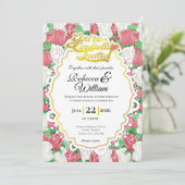 Red & White Rose Wedding Invite - Gold Lettering 1 招待状 (スタンド正面)