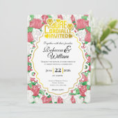 Red & White Rose Wedding Invite - Gold Lettering 3 招待状 (スタンド正面)